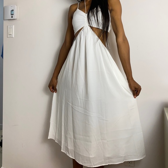 NWT Renamed White Tie Halter Neck Cut Out Midi Summer Dress with Lining Y2K - Picture 6 of 11